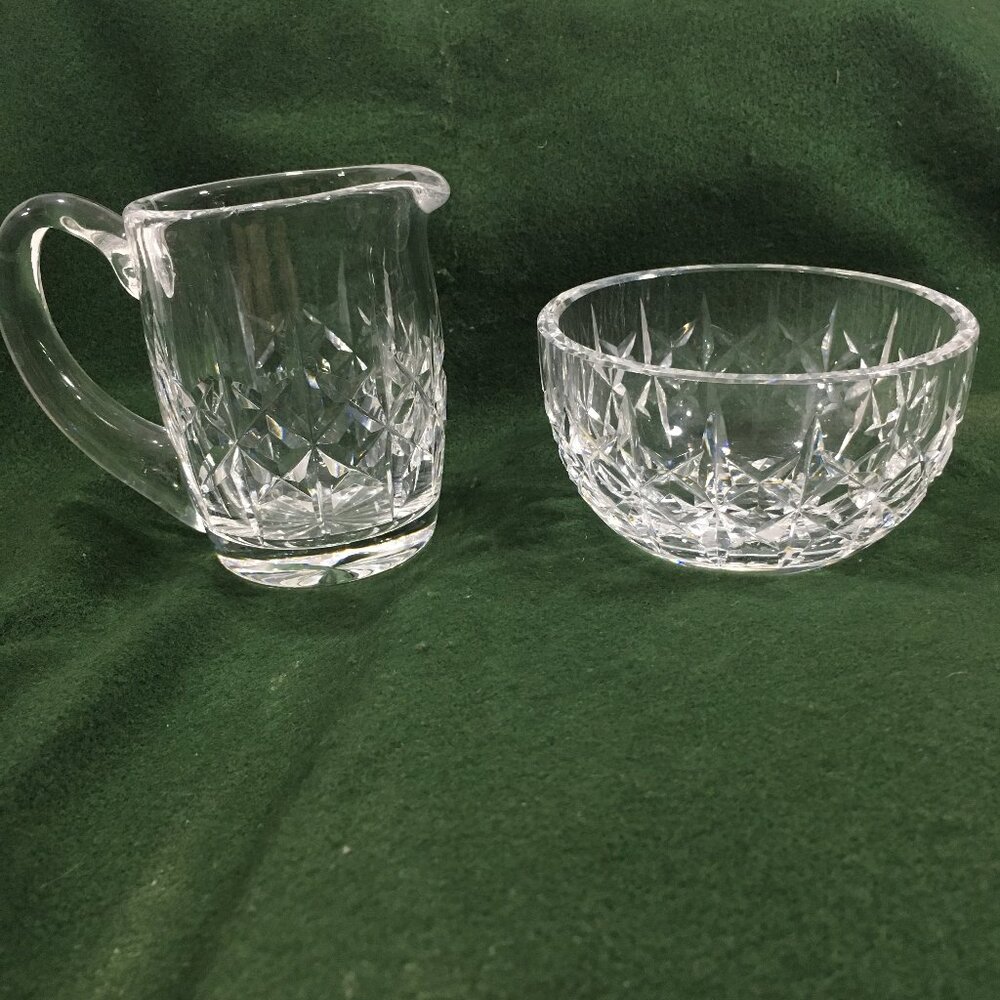 Waterford Clear Crystal Lismore Creamer & Open Sugar Bowl Set Signed